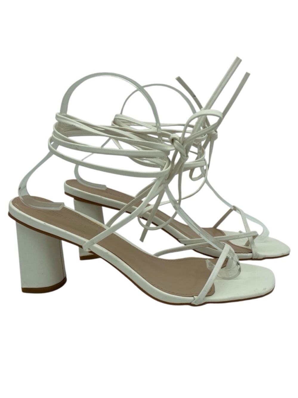 Princess Polly Faux Leather Block Heel Strappy Ankle Wrap Sandals